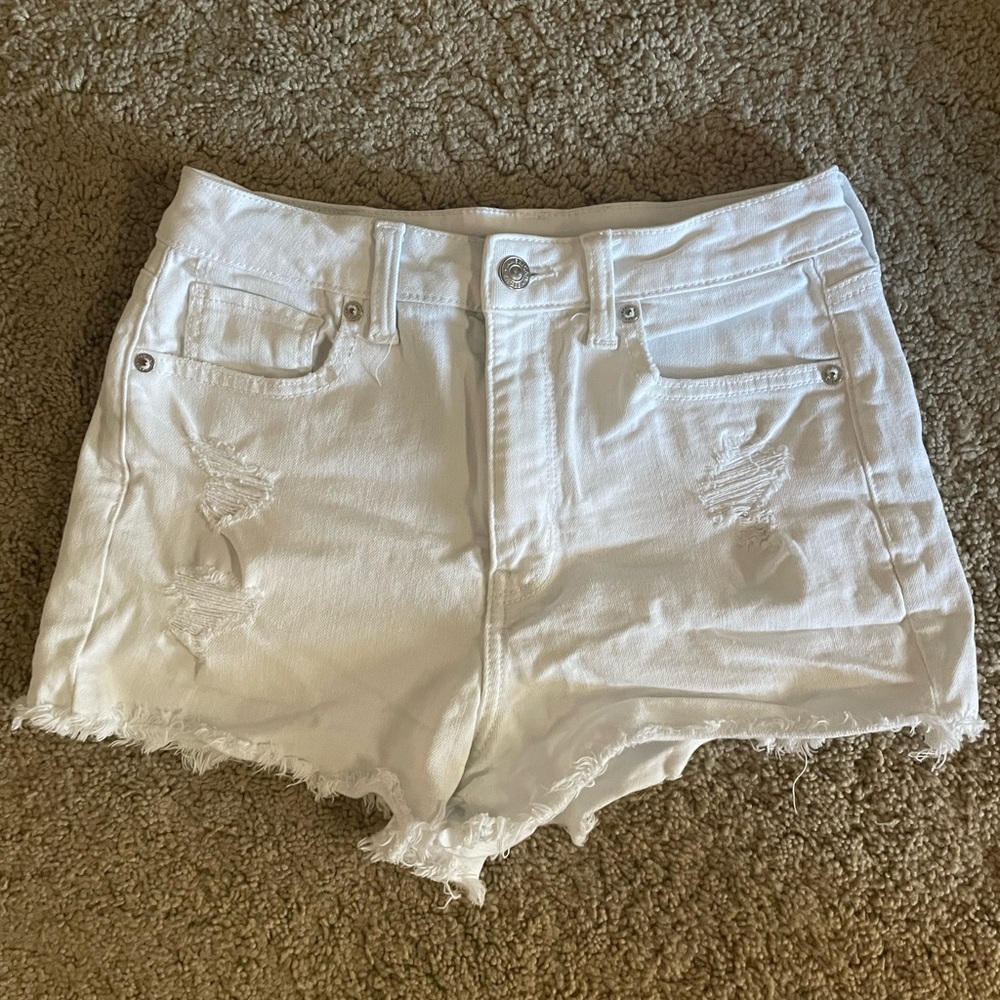 AE High Rise Super Stretch White Denim Shorts